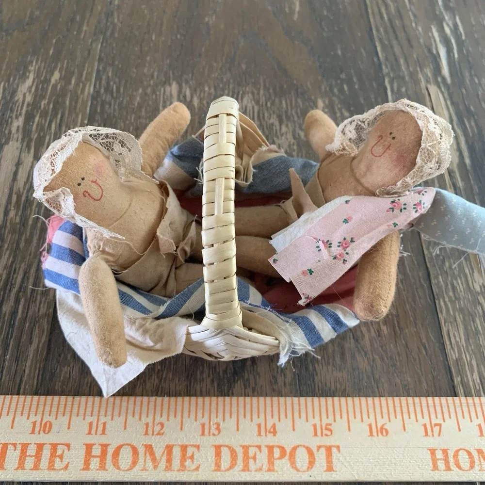 Attic Babies Rag Doll Basket Of‎ Babies Hand Made Folk Art